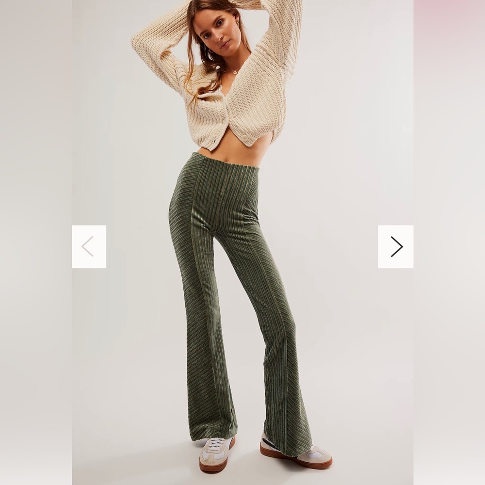 Free People Slim Pull-On Velvet Flare Pants In Laurel Wreath Size M